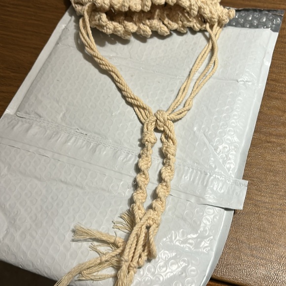 Cream Macrame Drawstring Bag - Picture 3 of 7